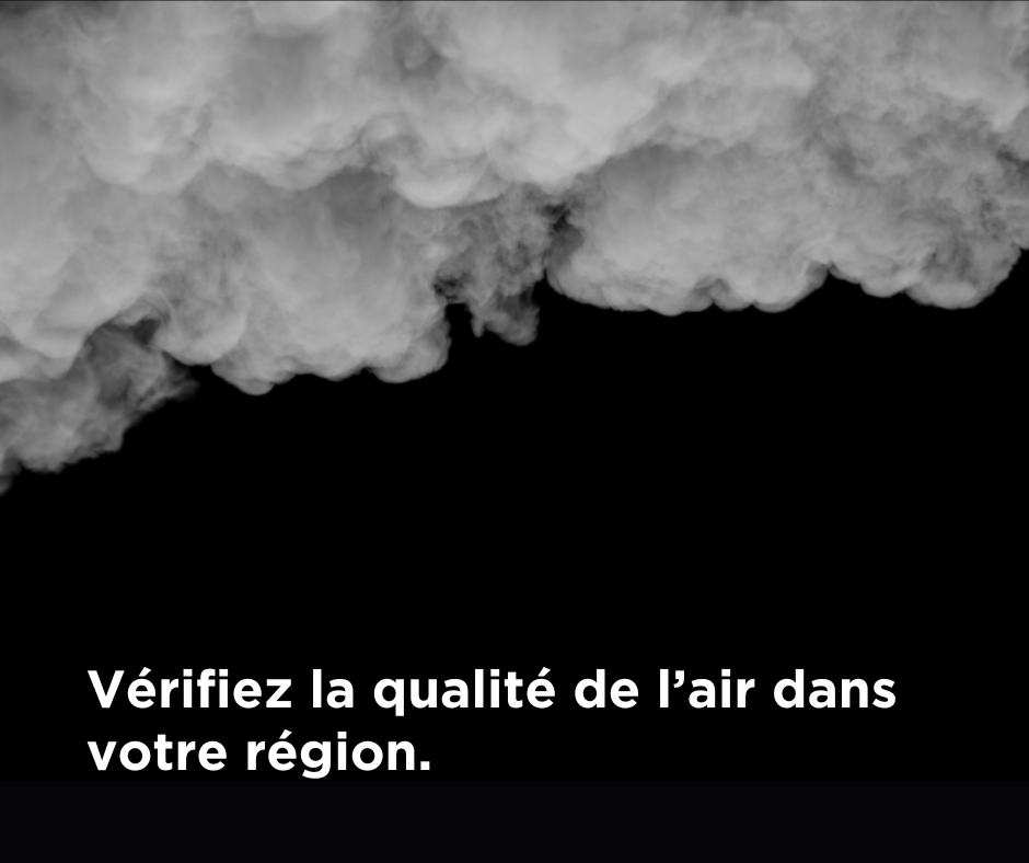 Thick cloud of grey smoke with caption "Verifiez la qualite de l'air dans votre region"